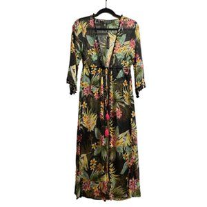 Swim Cover Up | Sheer Maxi | Tassels & Poms | Sz M